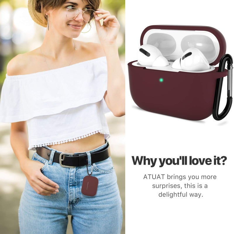 ATUAT for AirPods Pro 1st/2nd Generation Case Cover, Protective Silicone Skin Accessories with Keychain for Women Men for Apple AirPods Pro 2019/2022 Charging Case,Front LED Visible-Burgundy - Image 5